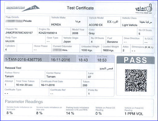 Roads and Transport Authority (RTA) – Vehicle Status Certificate