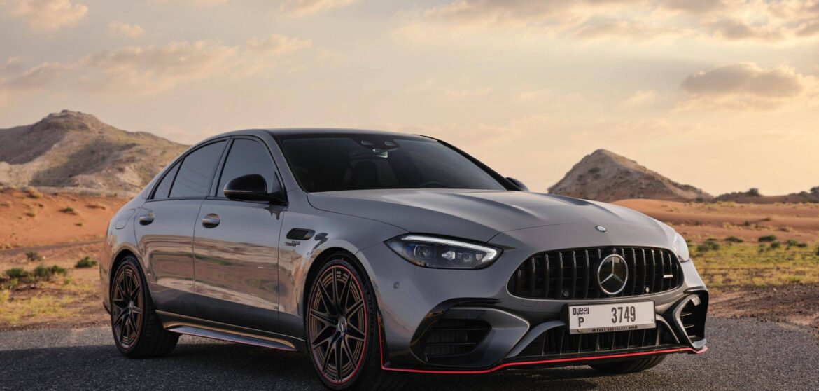 Rent Mercedes Benz AMG C63 Gray in Dubai