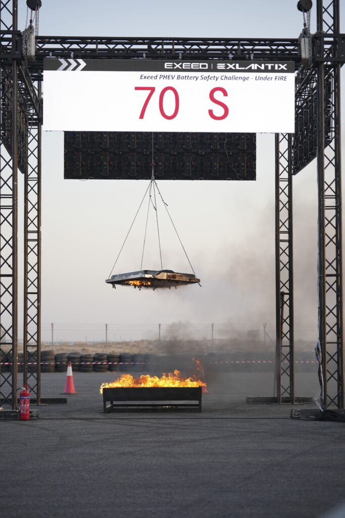 EXEED EV Safety with First Live Fire Battery Test in Middle East
